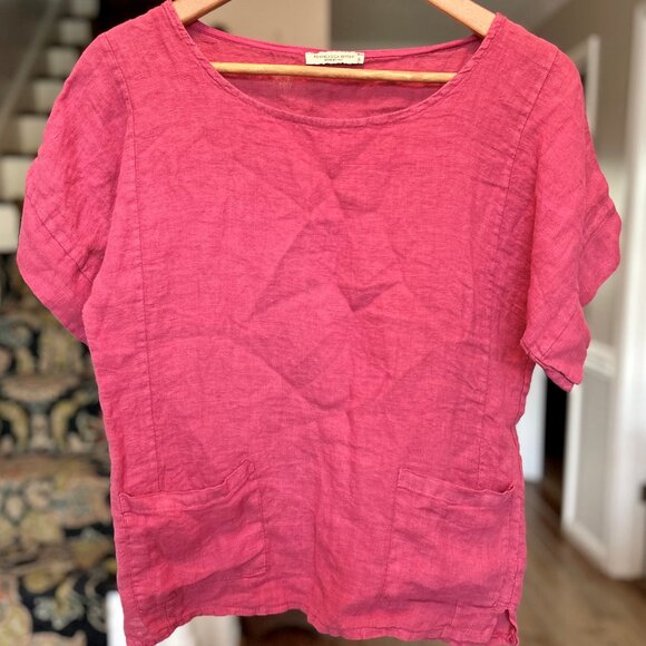 Francesca Bettini Linen Short Sleeve Lightweight Breezy Blouse Cranberry Size S - Picture 2 of 8